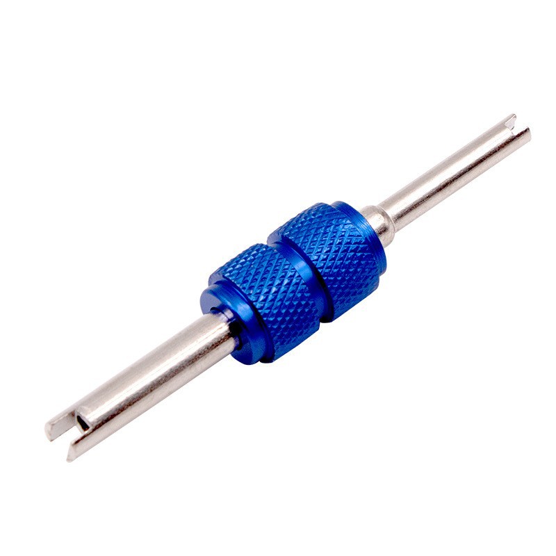 Llave de núcleo de válvula de doble cabeza azul metálico