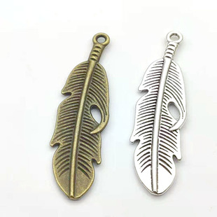 Alloy Accessories Feather 50*13mm Vintage Jewelry Pendant 3g Antique Green/Antique Silver Handmade DIY Materials