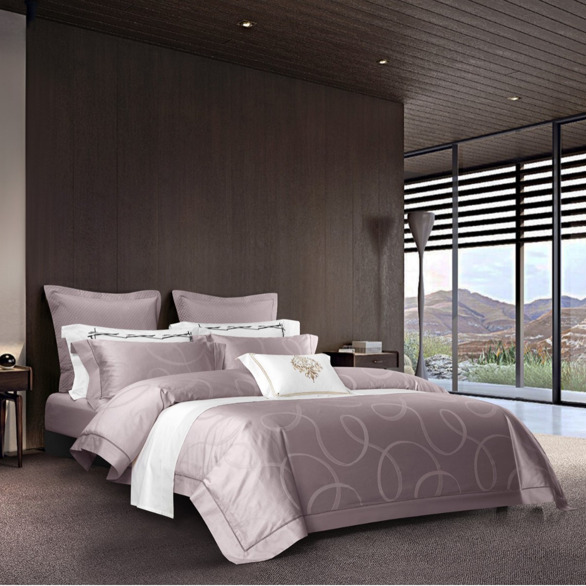 高密度100支长绒棉色织提花四件套 纯棉简约大气镂空被套柔软床品