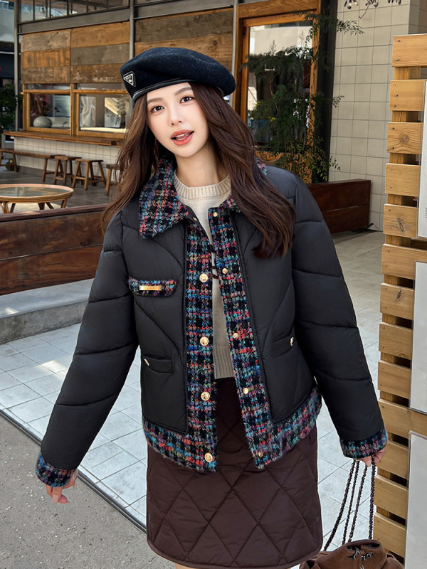小香风羽绒棉服女2025新款气质宽松彩边撞色短款棉衣保暖冬装外套|undefined