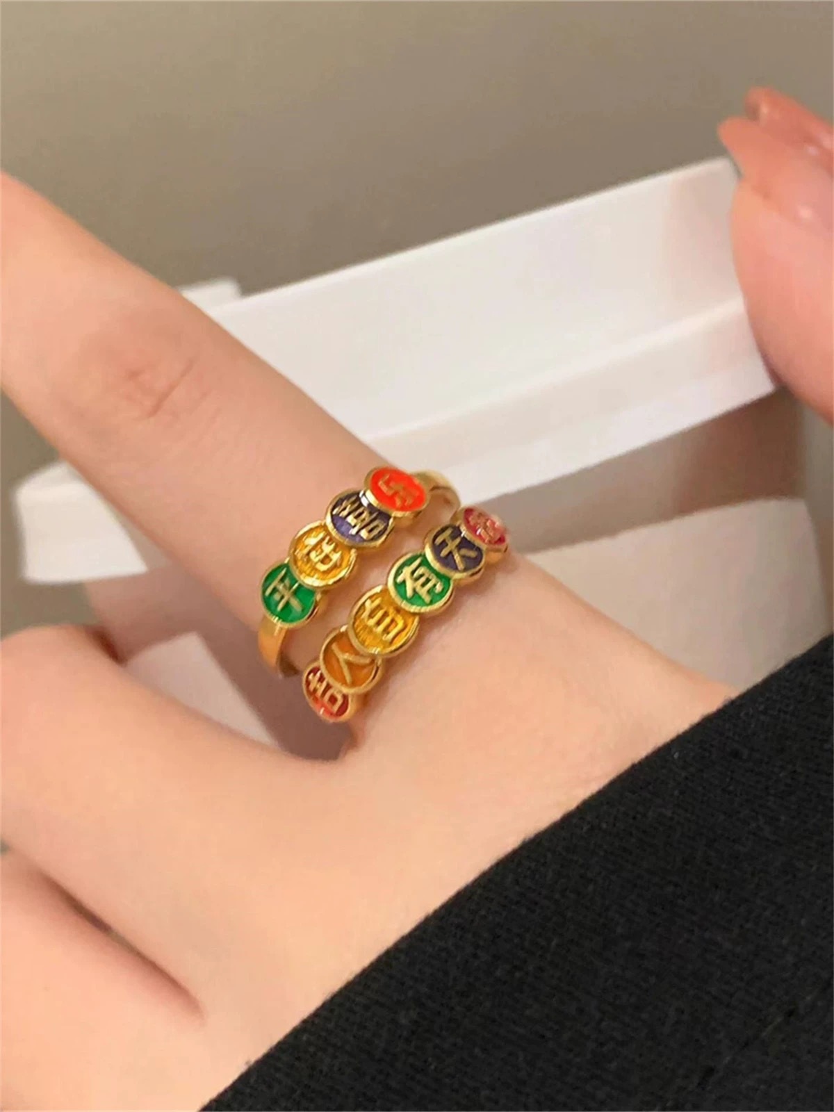 Dámsky prsteň Ping An Joy, staroveký smalt, dobré slová, národná móda, nový čínsky štýl, retro temperament, vysoko kvalitný zmyselný prsteň_voghion.com