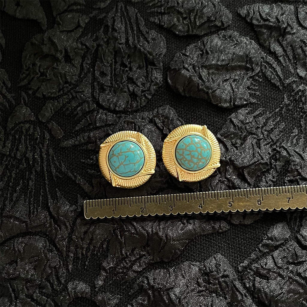 5g Weight Bracelets, Earrings Classification Copper Material Star, Turquoise, Oval Pattern 1999 Vintage Turquoise Gold Earrings Collection Vintage Bohemia Style Grids Geometric Pattern Copper Jewelry Women Fashion Accessories 8