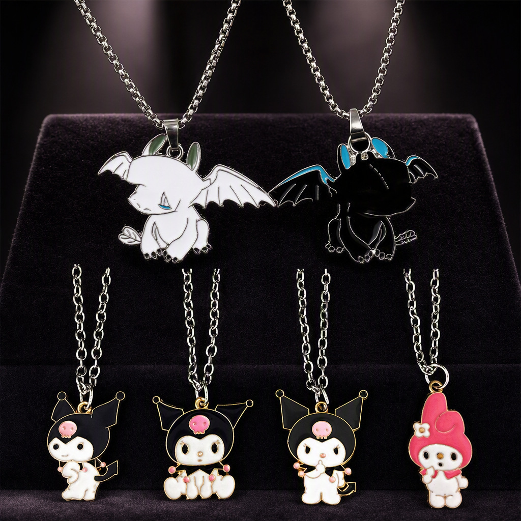 Cartoon Kulomi Merlot Black and White Dragon Double Evil Necklace Pendant Glue Dropping Oil Accessories Pendant Accessories
