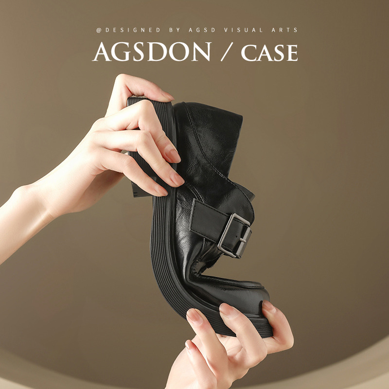 Augu Shiden negro Lefour zapatos de mujer 2026 primavera nueva suela gruesa estilo británico jk zapatos de cuero de viaje casuales