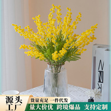 跨境仿真金合欢花毛绒塑胶花发财果假干花批发田园风装饰相思果枝