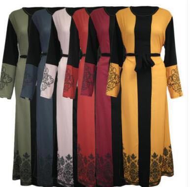 Elegant Print Maxi Dress For Women With Contrast Belt Long Sleeve Wrap Office And Evening Wear S-XL Tri Blend_ecoleips.com