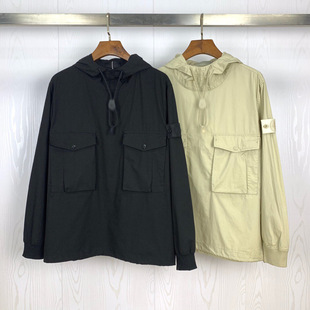 Cross-Border Stone European and American Casual Hooded Solid Color Pullover Drawstring Workwear Multi-Pocket Jacket Men's Coat