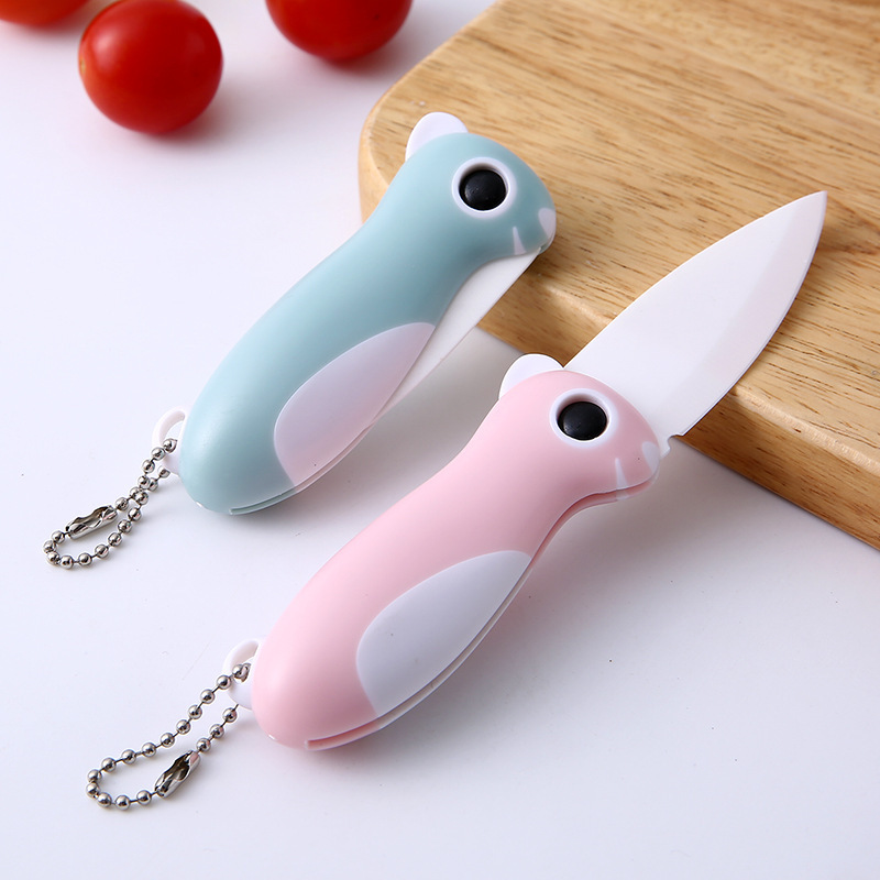 Cuchillo de cerámica de ardilla creativo y encantador cuchillo de frutas plegables mini cuchillo afilado portátil cuchillo de frutas