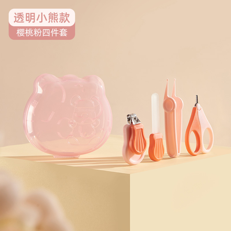 [transparent bear style] cherry pink/four-piece set