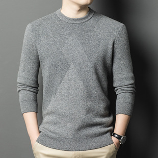 2024 Winter Men's Micro-elastic Cashmere Sweater Middle-aged New Breathable Brand Business Crewneck Solid Color Trendy Casual Hair