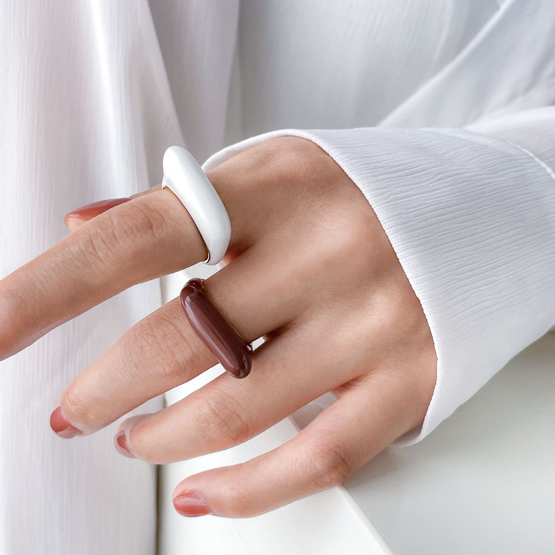 Retro Color Block Titanium Steel Plating Gold Plated Rings display picture 3