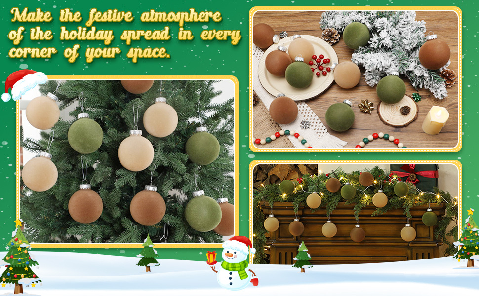 Ornements de Noël en velours floqué de 8 cm – Ensemble de décorations de Noël haut de gamme au toucher doux pour le sapin et la maison (Style européen élégant, coffret cadeau de 9 pièces)_voghion.com