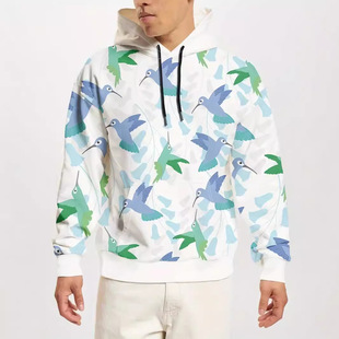 Direct wholesale color bird 3D digital printing men's casual Joker shoulder wide loose drawstring long sleeve hoodie