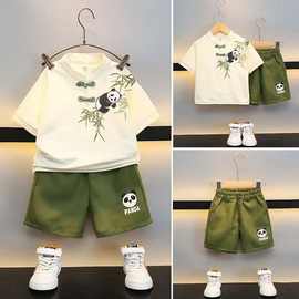 儿童汉服套装男童中小童卡通纯色休闲国风男宝宝夏新款短袖两件套