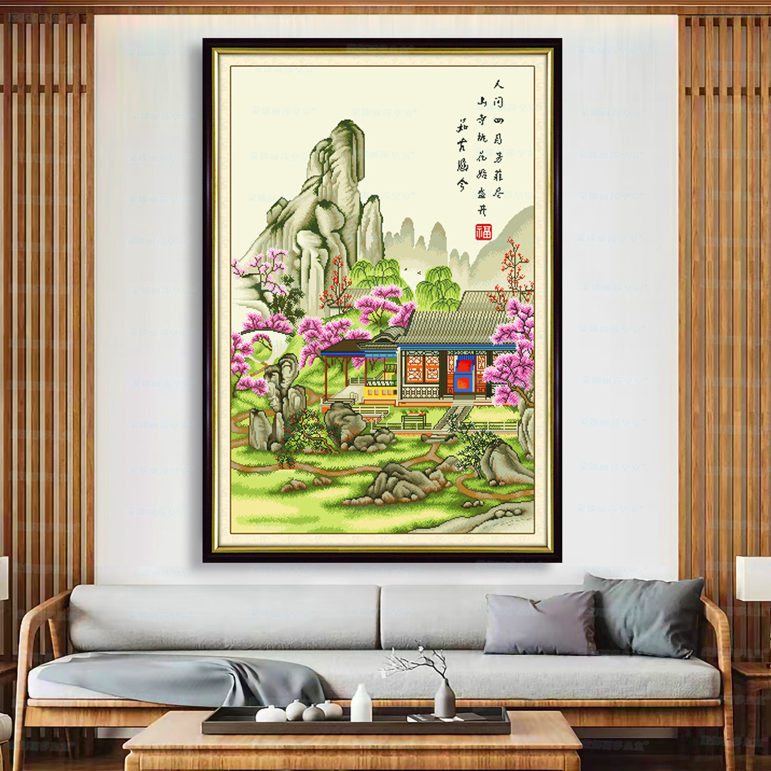 Punto de Cruz Real de la Mona Lisa: Pintura Vertical de Paisaje de Ru Guhan, Bordado a Mano con Hilo para Sala de Estar y Estudio image 4