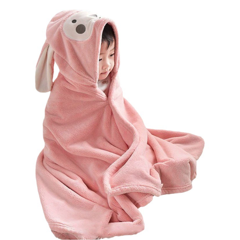 Детское банное полотенце из кораллового флиса, утолщенное, впитывающее, быстросохнущее, с капюшоном, халат, пляжное полотенце, с мультяшным рисунком