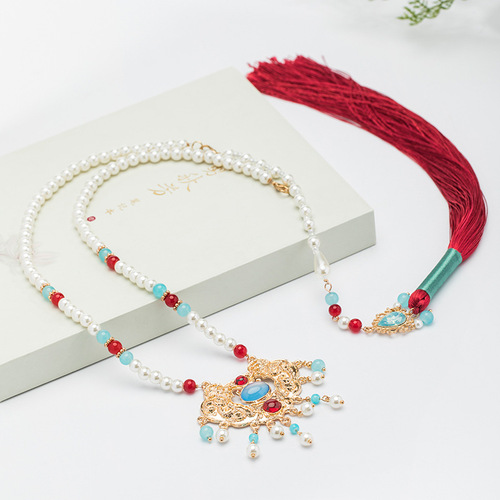 Horse-faced skirt necklace, plain-made necklace with cloud back, long tassels, soft necklace, Hanfu accessories 18.9GF072