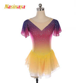 福诺花样滑冰服表演服溜冰服考斯腾比赛考级裙渐变色玫红黄渐变