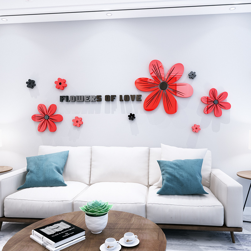 Decoração de parede autoadesiva em acrílico 3D com estampa de flores de verão para sala de jantar, sala de estar, quarto, sofá e parede atrás da TV._voghion.com