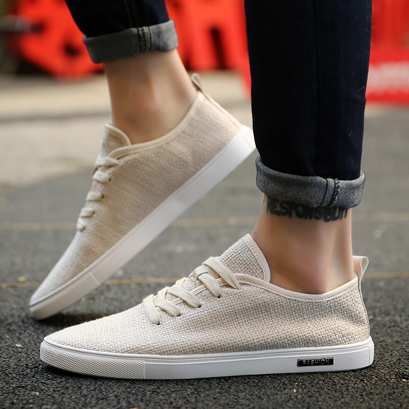 Men's Summer Trendy Shoes Korean Style Trendy Men's Linen Canvas Casual White Sneakers Student Breathable Cloth Shoes Versatile