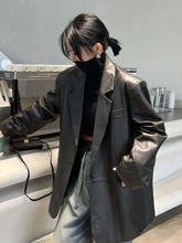 黑色时尚简约感西装皮衣外套女秋季新款百搭显瘦小西服