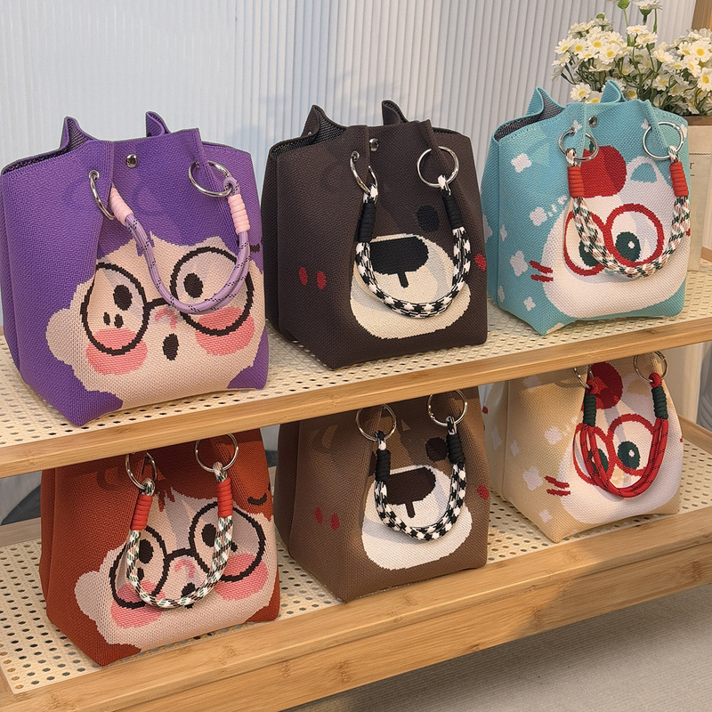 新しい ins ニッチかわいいニット携帯電話バッグ夏旅行ハンドバッグ小銭入れ韓国スタイルストリート撮影バケットバッグ|undefined