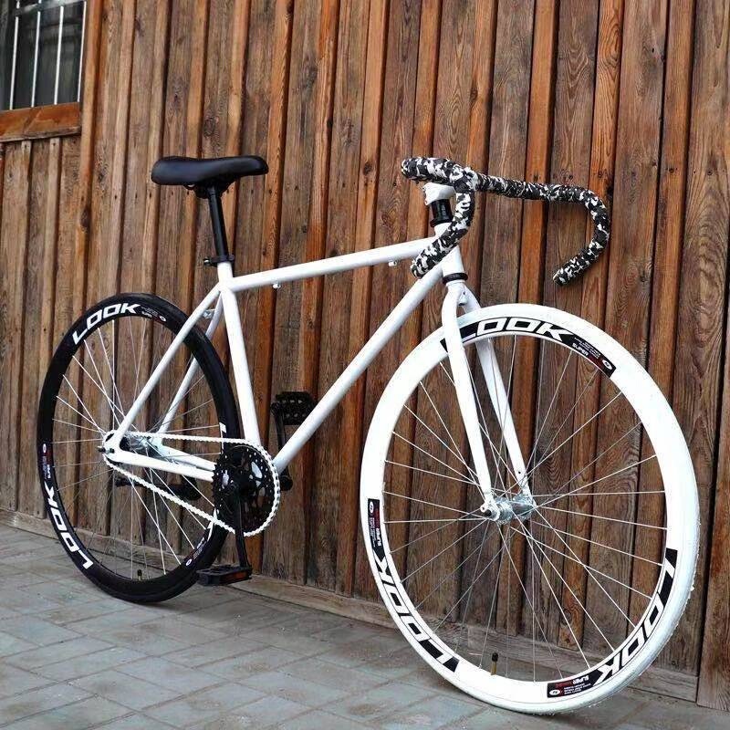 Adult fixed-gear bicycle with curved handlebars 26inch solid tire ultra-light student bike with rear brake, freewheel, unisex road bike
