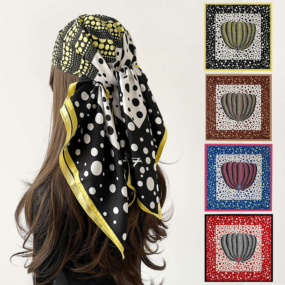 Leichter, luxuriöser quadratischer Schal aus Twill mit gepunktetem Kürbismuster – vielseitig, dünn, schlicht und elegant für Damen, neu für Frühling und Sommer_voghion.com