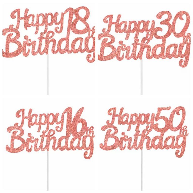 Cross-Border Supply of Digital English Happy Birthday Cake Inserts Rose Gold Cake Inserts Cake Decoration Model 8