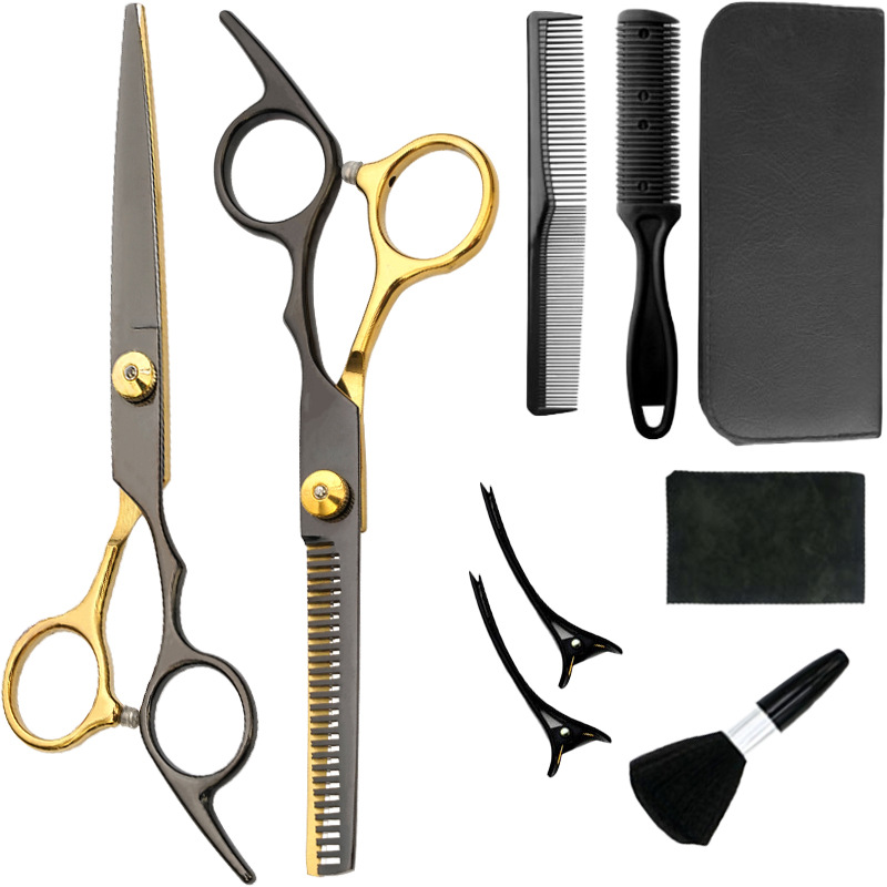 Fábrica al por mayor de 6 pulgadas tijeras de pelo profesional estilista de pelo tijeras de peluquería corte de pelo tijeras planas tijeras de dientes finos traje