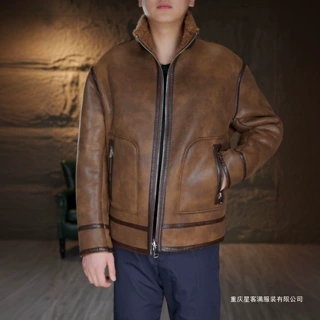 男士羊毛双面穿外套机车服复古休闲保暖时尚皮夹克风格男装