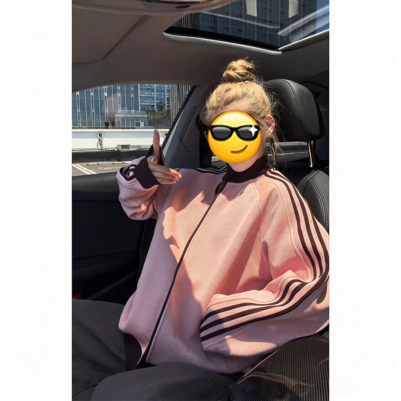 Cross-border spring and autumn heavyweight waffle knit stand-up collar cardigan sweatshirt, men's American casual couple's outfit, sports jacket Cross-border spring and autumn heavyweight waffle knit stand-up collar cardigan sweatshirt, men's American casual couple's outfit, sports jacket