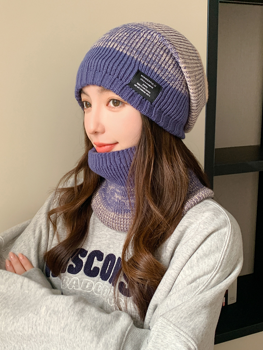 Kötött pulóver sapka és sál szett férfi és női téli vastagított és bársony kültéri arcvédő kétszínű kötött sapka_voghion.com