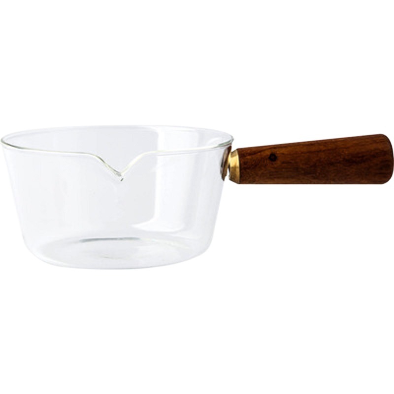 Olla de leche de vidrio resistente al calor mango de madera lateral transparente ramen tazón de fideos instantáneos Hogar Japonés ensalada de agua caliente vajilla