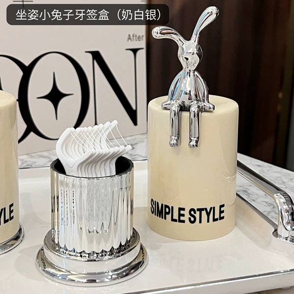 Sitting Bunny Toothpick Box (Milk Silver)