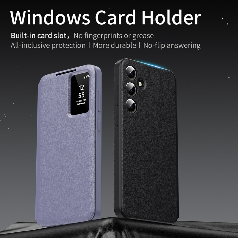 Cross-Border Applicable Samsung S25Ultra Smart Window Card-Inserting Leather Case S26Ultra Flip-Free Answering Phone Case Cross-Border Applicable Samsung S25Ultra Smart Window Card-Inserting Leather Case S26Ultra Flip-Free Answering Phone Case