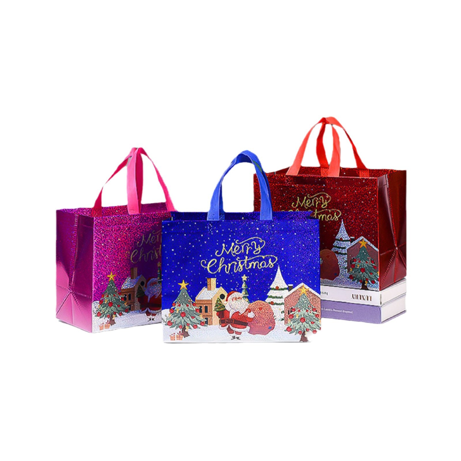 Linhai spot bolsa de regalo de Navidad láser de Santa Claus bolsa no tejida bolsa de película de Navidad bolsa de regalo de fiesta