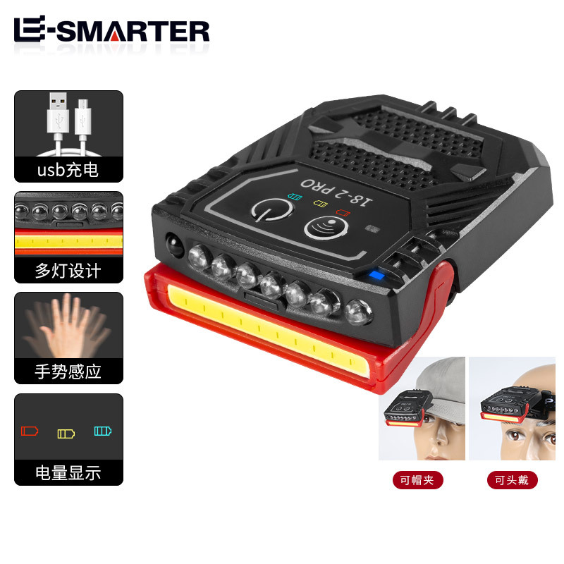 Transfronterizo nuevo LED de inducción faro tapa de la pesca clip de luz de la noche fuerte luz recargable ultra-larga resistencia headwear linterna
