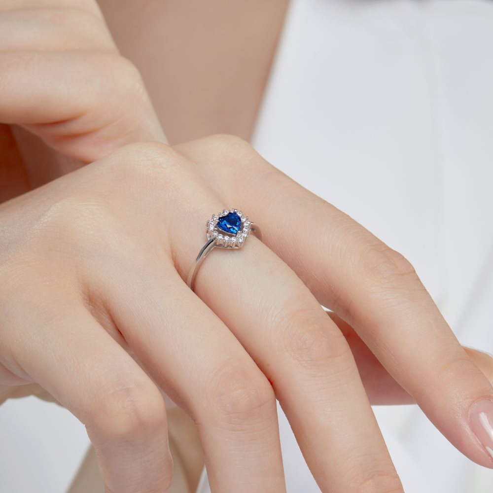 Zircon Inlay Material 925 Sterling Silver Zircon Heart Shape Open Rings