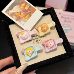 かわいい漫画の猫のリボントレイヘアピン前髪クリップサイドクリップピンク甘いインスタイルヘアアクセサリー