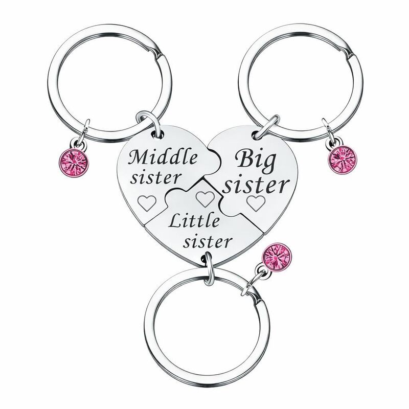 Stainless steel heart keychain friendship gift heart puzzle laser engraved keychain three-piece heart keychain