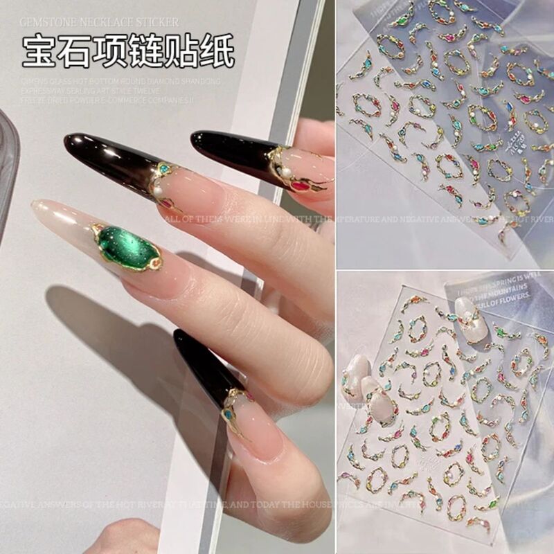 Gemstone Necklace Stickers Nail Art Crystal Diamond Nail Stickers in Stock 3D Light Luxury Colorful Foil Nail Stickers Waterproof