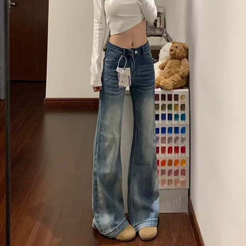 Light Blue Non-Tight Flared Jeans for Women, 2026 Summer New American Style High-Waisted Slimming Straight-Leg Flared Pants
