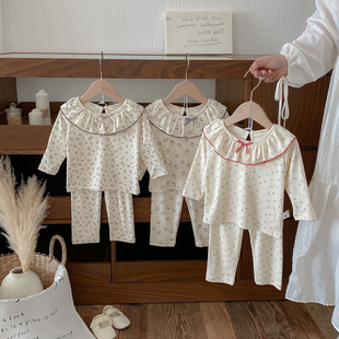 Dianxi 2025 New Autum Style Infant and Toddler All-Over Printed Home Clothes Set Baby Girl Lapel Top and Pants Two-Piece Set