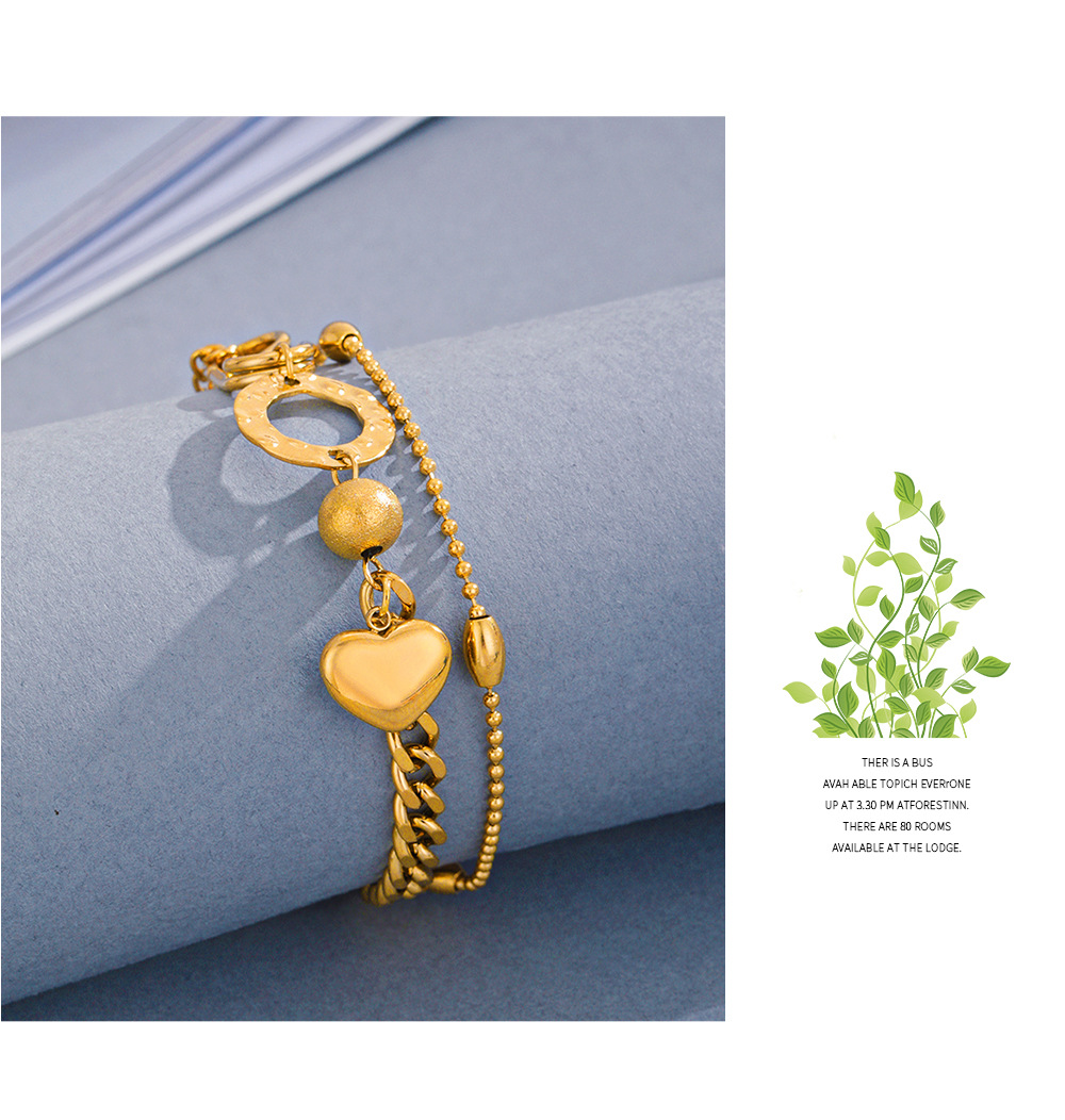 Fashion Heart Shape Titanium Steel Chain Inlaid Gold Bracelets 1 Piece