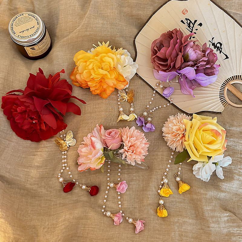 Floral hair clip, ultra-fairy side clip, high-end women's hair accessory, artificial flower tassel headpiece, seaside vacation style hair accessory