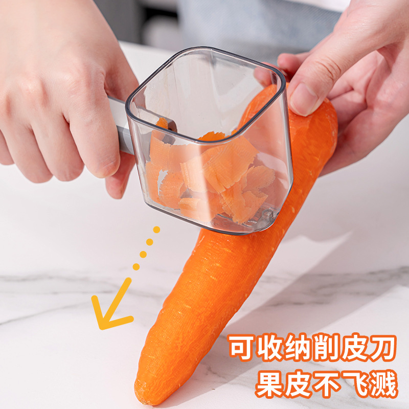 Utensilio de cocina, pelador de una sola cabeza de acero inoxidable para verduras y frutas con mango largo y almacenamiento creativo. image 3