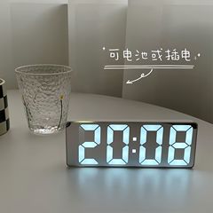 鏡面時計目覚まし時計デスクトップ静音スマート時計時間表示器寝室デジタル電子時計振り子デスクトップ