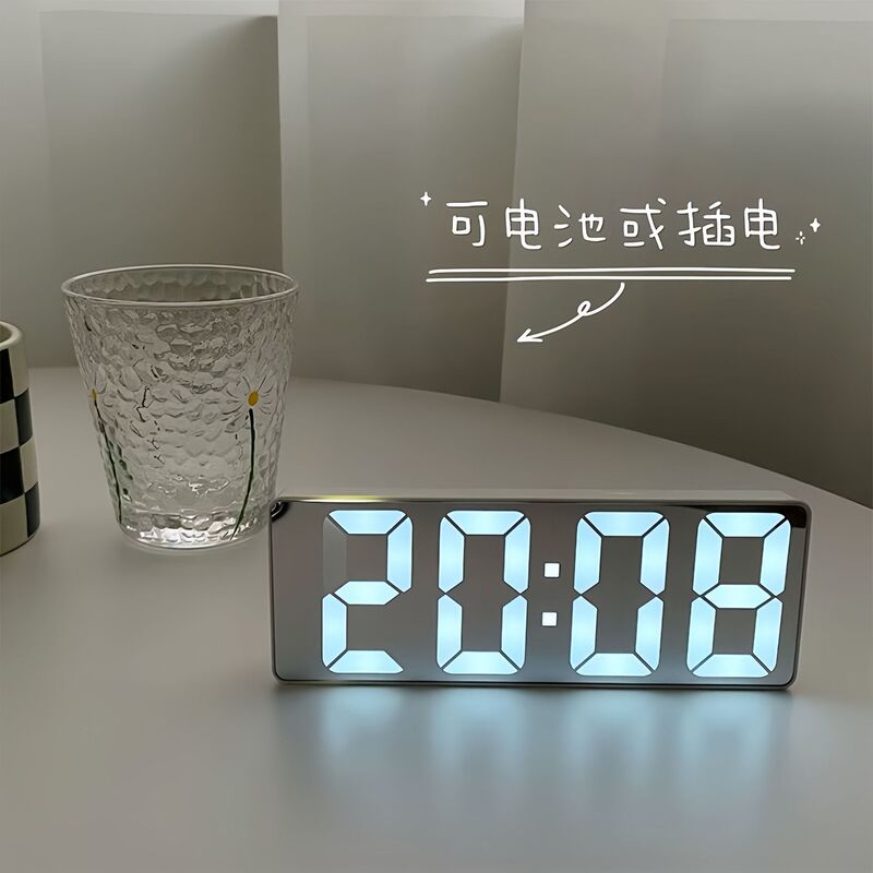 鏡面時計目覚まし時計デスクトップ静音スマート時計時間表示器寝室デジタル電子時計振り子デスクトップ|undefined