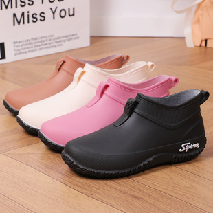 Women's Fashionable New Waterproof Shallow Mouth Non-Slip Rain Boots Wear-Resistant Kitchen Thick-Soled Short-Tube Work Rubber Shoes Soft-Soled Water Shoes